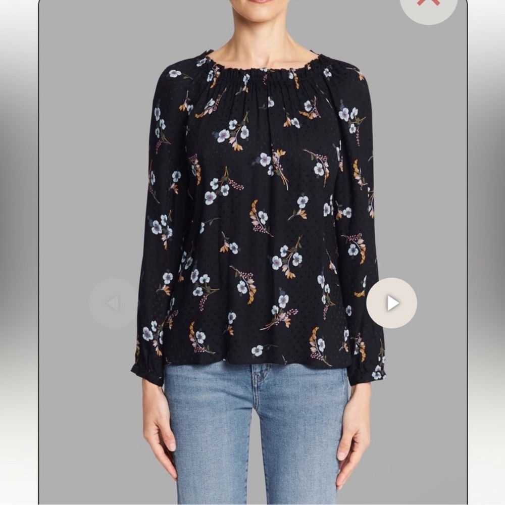 Rebecca Taylor 100% silk dark‎ navy floral print blouse size 8